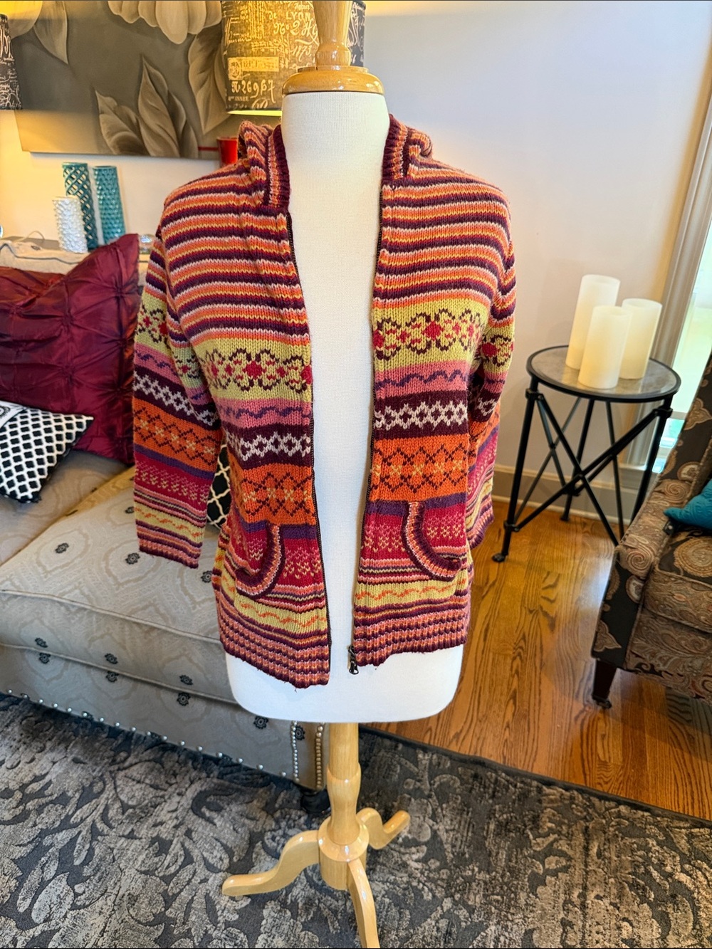 Cabi Striped Multi-Color Open Cardigan Sweater - Red, Pink & Orange